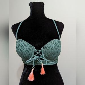 Green Swim Top with Tassels, S
